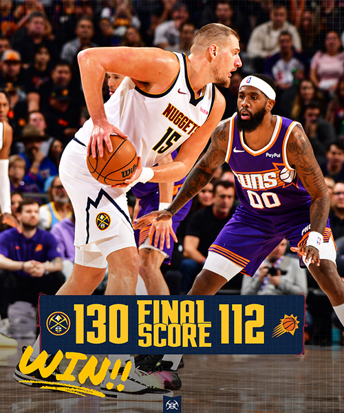 掘金130-112大胜太阳, <a href=/qiuxingjieshao/mianfeilanqiu/130.html target=_blank class=infotextkey>约基奇</a>26+9+10,布克24分